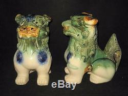 Foo Dogs, Grandes Figurines Colorées En Porcelaine, Hauteur De 9 X 6 X 10