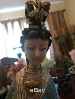 Grand 13antique Bronze Chinois Cloisonné Figurine Femme Maiden Quan Yin
