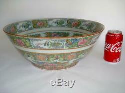 Grand 14,5 Antique Chinois D'exportation De Porcelaine Punch Bowl Famille Rose 1890
