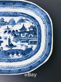 Grand 18 Antique Chinois C Bleu Et Blanc Platter Plaque À Base De Viande Canton