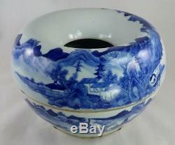 Grand 19ème Chinoise Antique C. Bleu Blanc Porcelaine Paysage Brosse Washer Qing