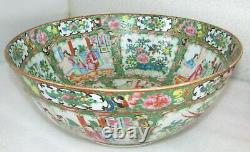 Grand 19ème Siècle Chinese Export Famille Rose Médaillon Punch Bowl Porcelaine