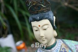 Grand 20ème Siècle Bronze Émail Cloisonné Bouddha Statue Figurine Chinoise