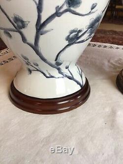 Grand 43cm Grand Bleu Blanc Paire Prunus Fleur Chinois Vase Couvert Lampes De Table