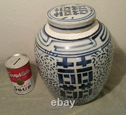 Grand 9.5 Vase Antique Chinois De Pot De Gingembre De Porcelaine Vtg Bleu Et Blanc