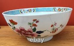 Grand Ancien 18ème Siècle Chinese Porcelaine Bowl Polychrome Floral Décoration