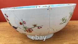 Grand Ancien 18ème Siècle Chinese Porcelaine Bowl Polychrome Floral Décoration