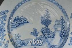 Grand Antique 14 Chinese Qianglong Export Porcelaine Plaque De Chargeur Bleu Et Blanc