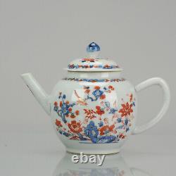 Grand Antique 17/18c Porcelaine Chinoise Imari Kangxi Période Théière Oiseaux