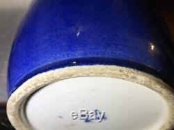 Grand Antique 19ème C. Chinois Vase Bleu Glacé Porcelaine Marqué