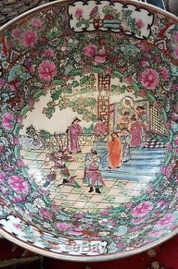 Grand Antique Bol En Céramique Chinoise Famille Rose