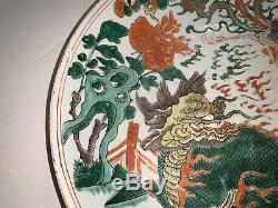 Grand Antique Chargeur Chinois En Porcelaine Famille Verte Assiette Kangxi Période 13.5d