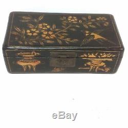 Grand Antique Chinese Box Laqué Comme Objets De Valeur