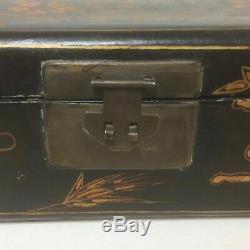 Grand Antique Chinese Box Laqué Comme Objets De Valeur