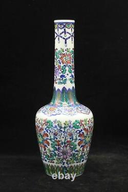 Grand Antique Chinese Doucai Peinture À La Main Porcelaine Vase Qianlong Marques