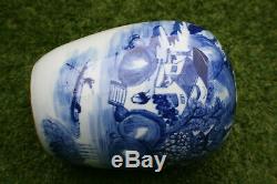 Grand Antique Chinois En Porcelaine Bleu Et Blanc Paysage Photo Pot Vase Avec Couvercle