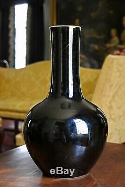 Grand Antique Chinois Kangxi Mark & ​​période Miroir Noir Glacé Tianquiping Vase