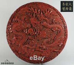 Grand Antique Chinois Qianlong Mark Cinnabar Laque Imperial Dragons Box