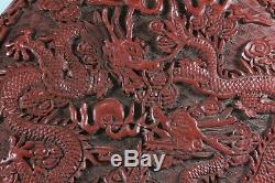 Grand Antique Chinois Qianlong Mark Cinnabar Laque Imperial Dragons Box