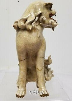 Grand Antique Japonais Satsuma Foo Dog Lion Kirin Seated Figure Statue Tel Quel