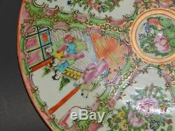 Grand Antique Médaillon Canton Famille Rose Chinois Chargeur Platter 13 3/8
