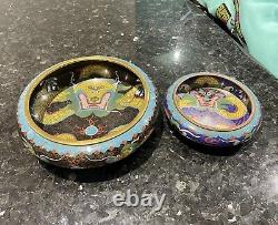 Grand Antique Oriental Chinois Cloisonne Laiton Émail Dragon Bowl Dish 20cm