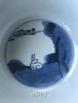 Grand Antique Porcelaine Chinoise De Riz Bleu Et Blanc Bowl Kangxi Période. Marque