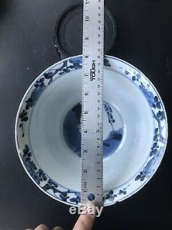 Grand Antique Porcelaine Chinoise De Riz Bleu Et Blanc Bowl Kangxi Période. Marque