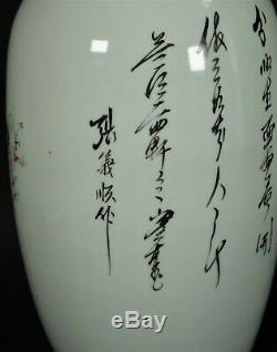 Grand Antique Porcelaine Famille Vase Rose Chine Début Du 20e Siècle République 23'