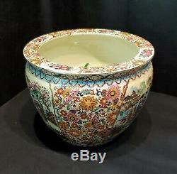 Grand Antique Poterie Oriental Asiatique Chinoise Porcelaine Fish Bowl Planteur