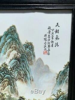 Grand Arbre Montagne Antique Chinoise Peinture Sur Carreaux De Porcelaine Plaque 2 Pièces