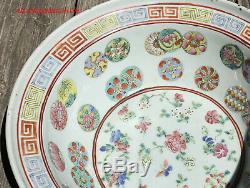 Grand Bol 28cmd D'époque Chinoise Qing Daoguang À Tongzhi Famille Rose Bassin Bol