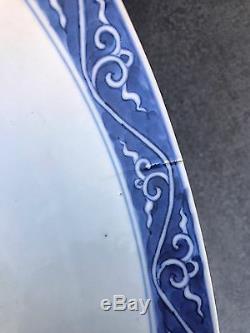 Grand Bol À Dragon Bleu Et Blanc En Porcelaine Antique