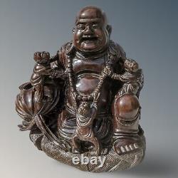 Grand Bouddha en bois sculpté antique chinois