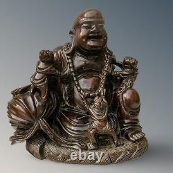 Grand Bouddha en bois sculpté antique chinois