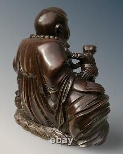 Grand Bouddha en bois sculpté antique chinois