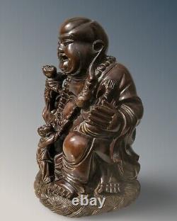 Grand Bouddha en bois sculpté antique chinois