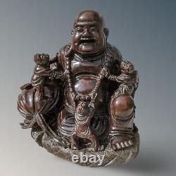 Grand Bouddha en bois sculpté antique chinois