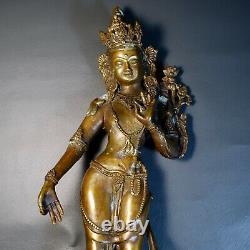 Grand Bronze Antique Tara Bouddha Statue Chinois Tibétain Népal, Collection Du Domaine