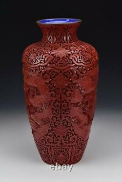 Grand Chinois Cinnabar Laque Vase Avec Scenic République Vues Période