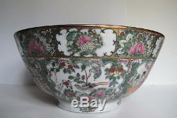 Grand Chinois D'exportation Rose Vintage Médaillon Punch Bowl Figuraux Scènes 14,25