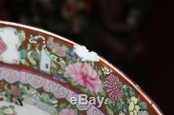 Grand Chinois Famille Rose Bowl Porcelaine Poterie Hommes Femmes Fleurs Signé