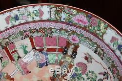 Grand Chinois Famille Rose Bowl Porcelaine Poterie Hommes Femmes Fleurs Signé