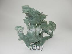 Grand Chinois Jade Hardstone Sculpté Etroitement Dragon Statue 15