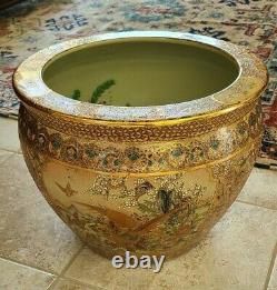 Grand Chinois Oriental Asiatique Chinoiserie Potterie Porcelaine Fish Bowl Planter