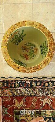 Grand Chinois Oriental Asiatique Chinoiserie Potterie Porcelaine Fish Bowl Planter