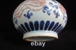 Grand Chinois Vieux Réel Peinture À La Main Bleu Et Rouge Porcelaine Vase Xuande Marks