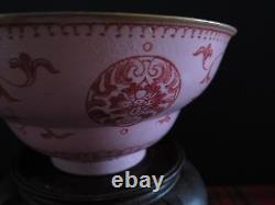 Grand Cornet De Porcelaine Rose Chinois Antique, Marque Qianlong & De La Période