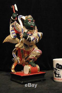 Grand Dieu Taoïste Rare Du Tonnerre Lei Gong (, Lei Kung) Divinité En Bois Sculpté