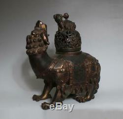 Grand Encens Bronze Chinois Antique Brûleur Sculpté Kylin